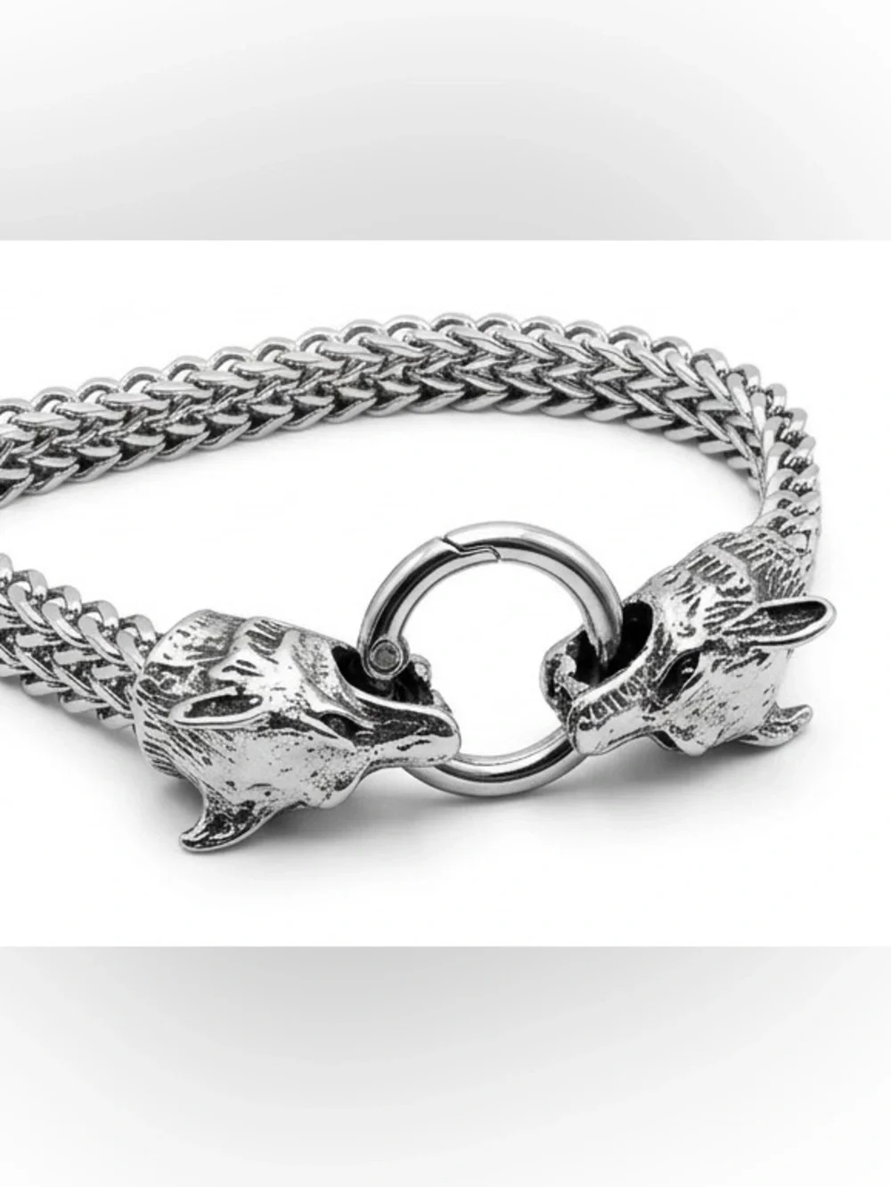 Men's Stainless Steel double Wolf Head Chain Bracelet - Bold Statement Jewelry